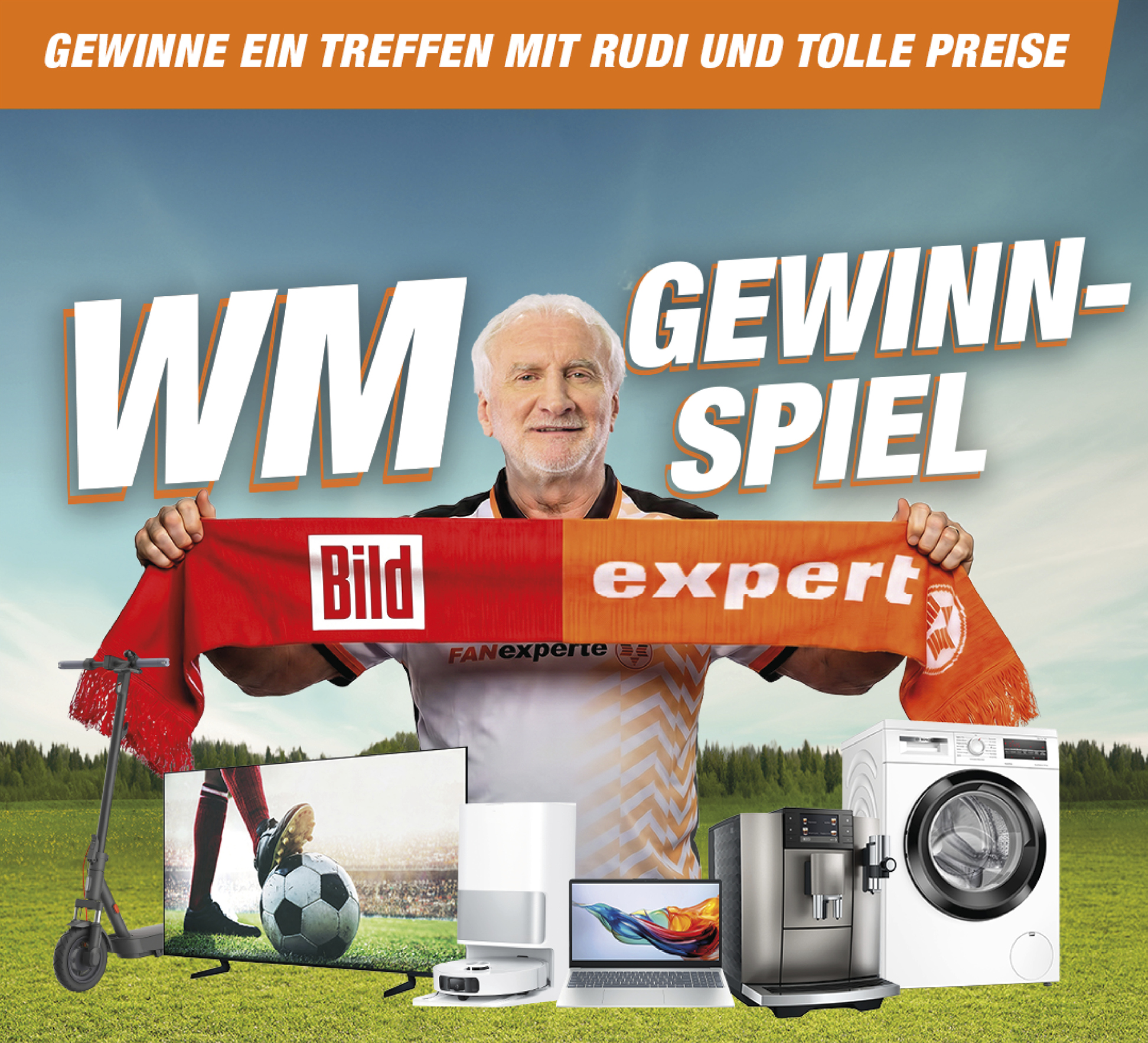 KW25-expert-Bild-WM-Gewinnspiel Unvergessliche Erlebnisse und starke Preise zur WM</p>
<p>Gemeinsam mit BILD verlosen wir besondere Erlebnisse und starke Preise für alle, die Fußball lieben.</p>
<p>Das gibt es zu gewinnen:</p>
<p>- Ein Persönliches Meet & Greet mit Rudi Völler</p>
<p>- Einen Besuch eines Heimspiels von Bayer 04 Leverkusen</p>
<p>- Ein handsigniertes Trikot der deutschen Nationalmannschaft</p>
<p>- Technik im Gesamtwert von 50.000 Euro</p>
<p>Das Gewinnspiel läuft vom 12.06. bis 23.06.2026 exklusiv bei BILD.</p>
<p>Jetzt zum Gewinnspiel auf BILD