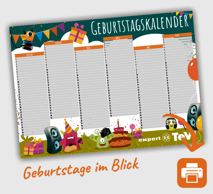 Hier Downloaden und Ausdrucken Geburtstagskalender