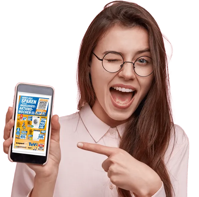 Teaser_aktuelle_Prospekte_Frau_mit_Smartphone Unser aktueller Prospekt