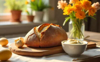 Einfaches Dinkel-Roggen-Brot mit Curry-Dattel-Dip
