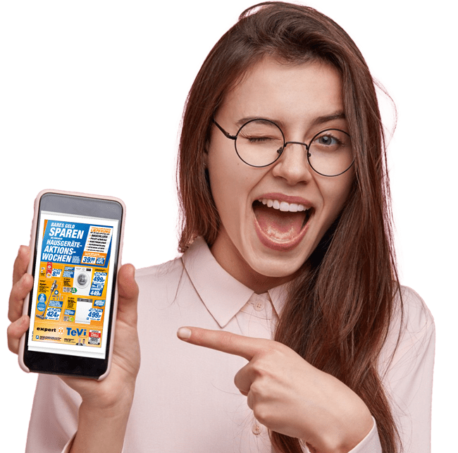 Teaser_aktuelle_Prospekte_Frau_mit_Smartphone Unser aktueller Prospekt